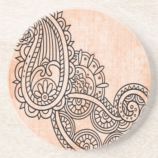 Orange Mehndi Motif Sandstone Untersetzer (Vorne)