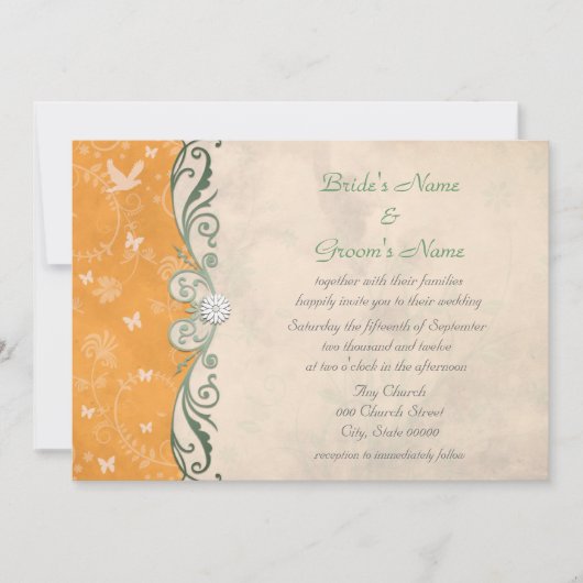 Orange Melon Daisies Floral Spring Wedding Einladung (Vorderseite)