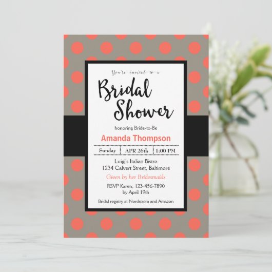 Orange Melon Polka Dots Brautparty Einladung (Stehend Vorderseite)