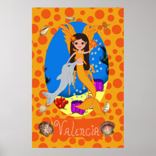 Orange Merfaery und Dolphin Print Poster