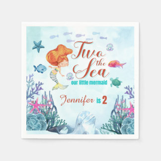 Orange Mermaid Zwei die Sea Girls 2. Geburtstag Serviette