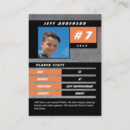Orange Metal Ice Hockey Trading Card Telefonnummerkarte (Rückseite)