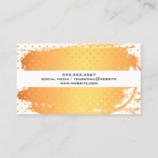 Orange Metallic Brushed Gold Polka Dot Visitenkarte (Rückseite)