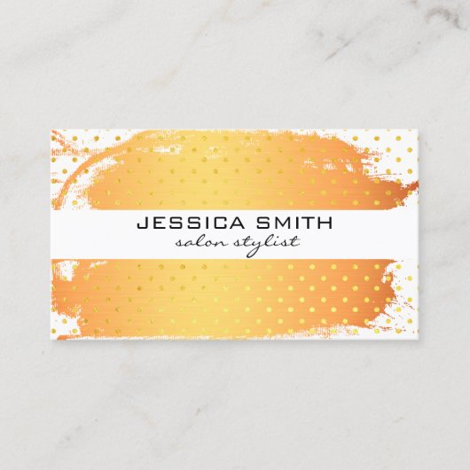 Orange Metallic Brushed Gold Polka Dot Visitenkarte (Vorderseite)