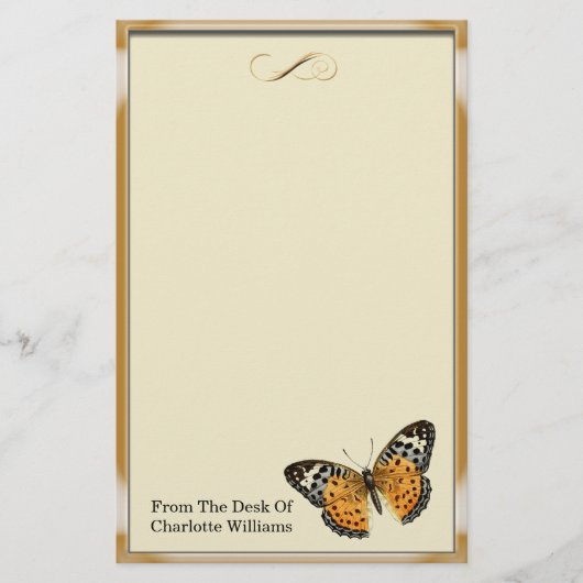 Orange Metallic Butterfly Briefpapier (Vorderseite)