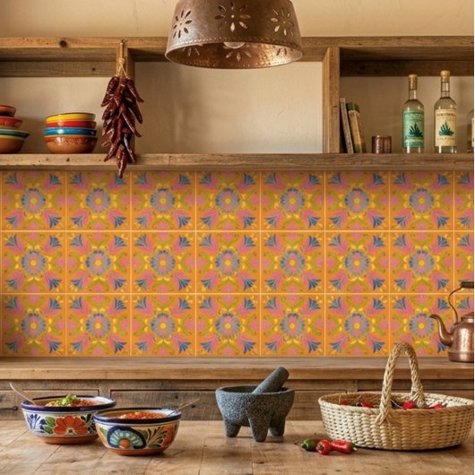 Orange Mexican Flowers Spanish Fliese