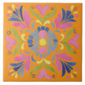 Orange Mexican Flowers Spanish Fliese (Vorderseite)