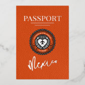Orange Mexico Passport Wedding Folieneinladung (Vorderseite)