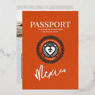 Orange Mexiko Reisepass Hochzeit Folieneinladung