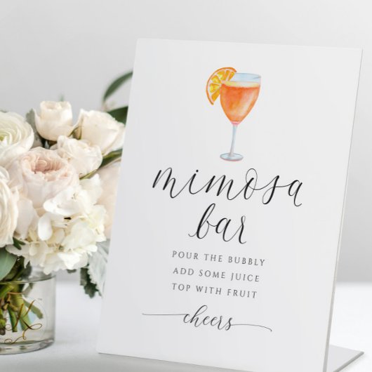 Orange Mimosa Bar Brautparty Zeichenfarbe Sockelschild