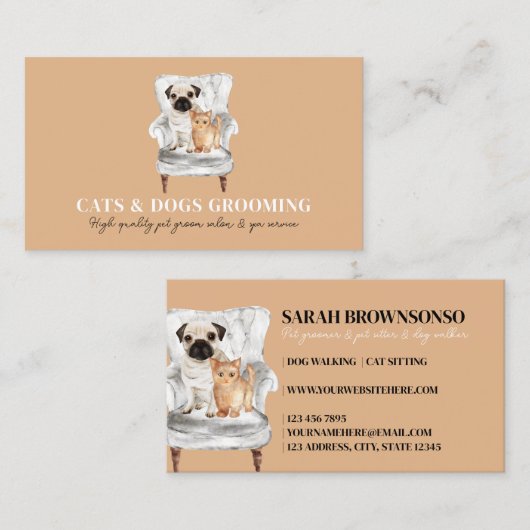 Orange Minimal moderne Sofa Mops Dog Katze Pet Visitenkarte (Vorne/Hinten)