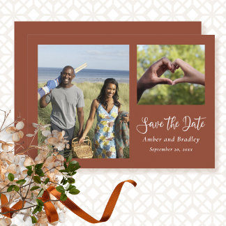 Orange-Minimal-QR-Foto Save the Date gebrannt Einladung