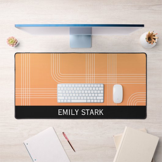 Orange Minimal Retro Personalisiert Name Desk Mat Schreibtischunterlage (Büro 1)