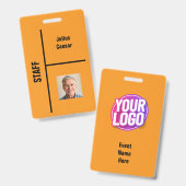 Orange Minimal Staff Event ID Abzeichen Ausweis (Vorder- & Rückseite)
