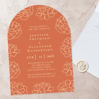 Orange Minimalistische botanische Hochzeitseinladu Einladung