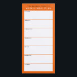 Orange Minimalistische einfache Familienmahlplanun Magnetischer Notizblock<br><div class="desc">Schreiben Sie Ihre Abendessen auf diesem Magnettafel, damit Sie die wöchentlichen Mahlzeiten ganz einfach planen und auf Ihren Kühlschrank, Ihre Pantry-Tür oder Ihr Kommandozentrum legen können. Die schlichte, moderne Gestaltung in saftig orange, schwarz und weiß mit serifenlosen Schriftart wird jeden visuell organisierten Feinschmecker ansprechen. Personalisieren Sie den Namenstext an der...</div>