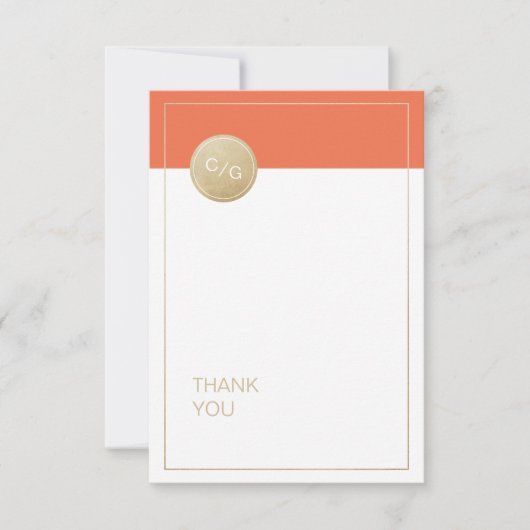Orange minimalistische moderne Hochzeit danke (Vorderseite)