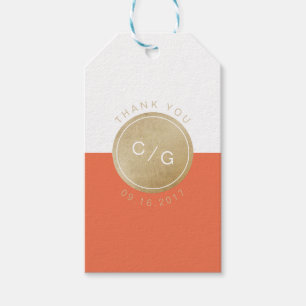 Orange minimalistische moderne Hochzeitsmonogramm Geschenkanhänger