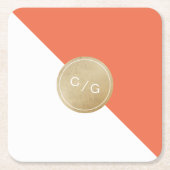 Orange-minimalistische moderne Hochzeitsmonogramm Rechteckiger Pappuntersetzer (Vorderseite)