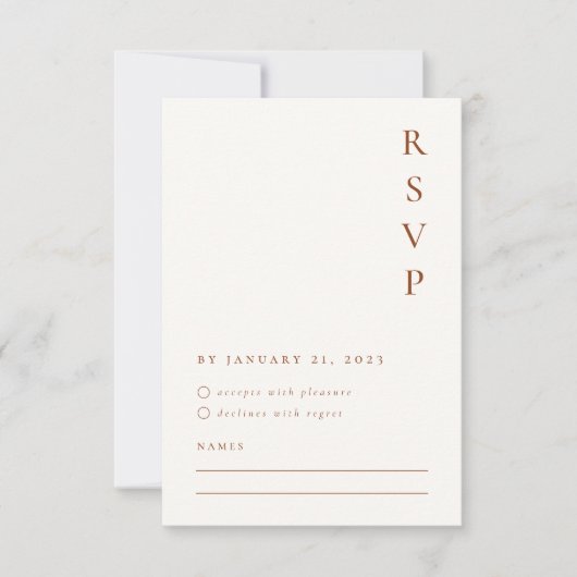 Orange Minimalistische RSVP-Karte Burnt Orange RSVP Karte (Vorderseite)