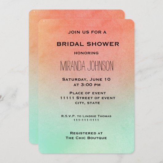 Orange Mint Brautparty Einladung (Vorne/Hinten)