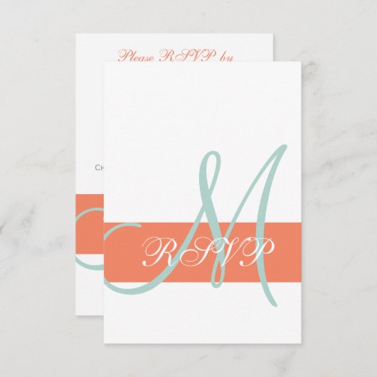 Orange Mint Green Monogram Wedding RSVP Card (Vorne/Hinten)