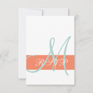 Orange Mint Green Monogram Wedding RSVP Card