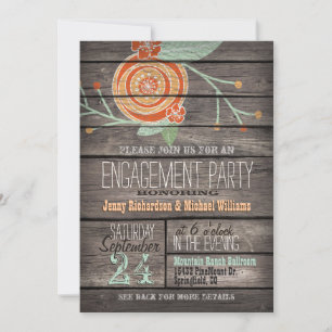 Orange & Mint Green; Rustikale Engagement Party Einladung
