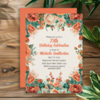Orange Mint Green Watercolor Floral 75. Geburtstag