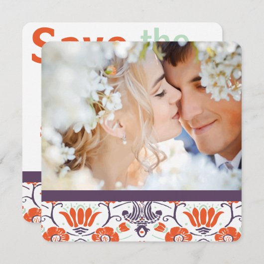 Orange Mint Lila Foto Modernes Save the Date (Vorne/Hinten)