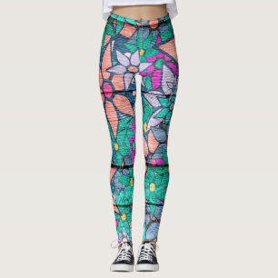 Orange Minze Pink Floral Leggings
