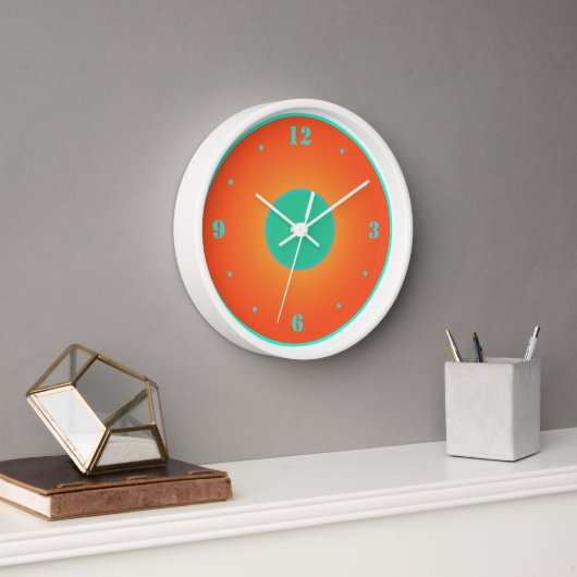 Orange mit Aqua Green auf weißer Hintergrunduhr Uhr (Büro)