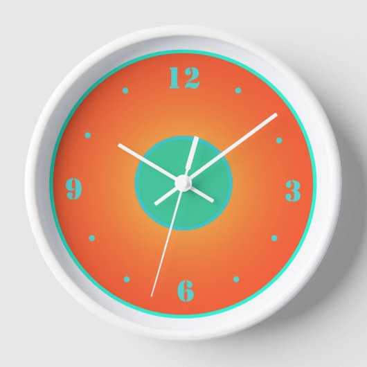 Orange mit Aqua Green auf weißer Hintergrunduhr Uhr (Vorderseite)