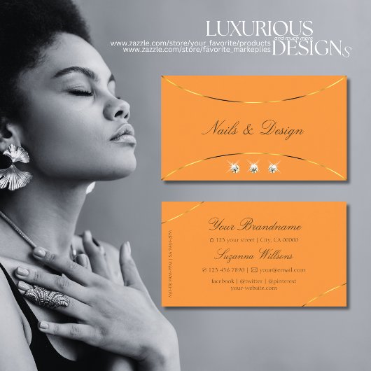 Orange mit Golddekor-Grenze und Sparkle Diamanten Visitenkarte