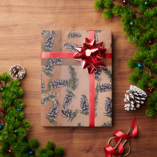 Orange mit Kiefernzapfen Geschenkpapier