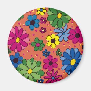 Orange mit leuchtend bunten Blumen Magnet