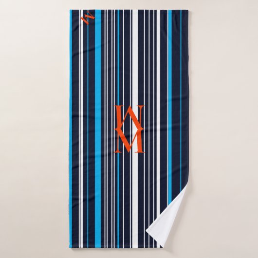 Orange Mit Monogramm Blue Streifen Badhandtuch Set (Badehandtuch)