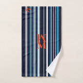 Orange Mit Monogramm Blue Streifen Badhandtuch Set (Handtuch)