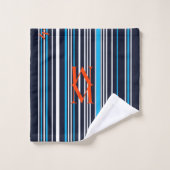 Orange Mit Monogramm Blue Streifen Badhandtuch Set (Waschlappen)