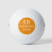 Orange mit Monogramm Name Golfball (Vorderseite)