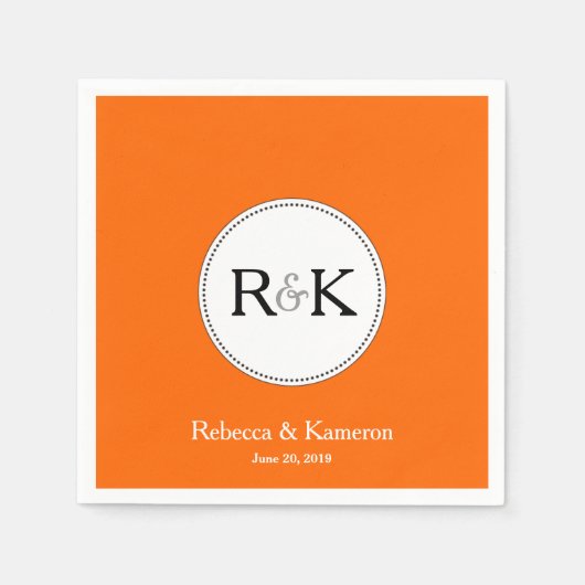 Orange Mit Monogramm Wedding Serviette (Vorderseite)