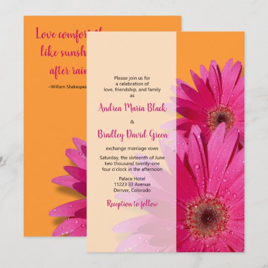 Orange mit Pink Gerbera Daisy Wedding Einladung (Vorne/Hinten)