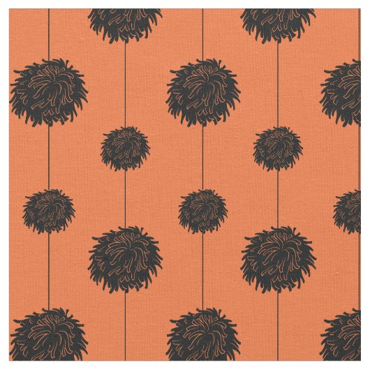 Orange mit schwarzem Pom Poms Chef-Muster Stoff (Nahaufnahme)