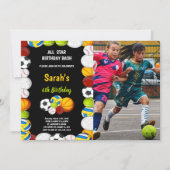 Orange mit schwarzen Sport Geburtstag Einladungen  (Vorderseite)