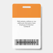 Orange Mitarbeiter-QR-Code, Barcode, Logo, Name Ausweis (Rückseite)