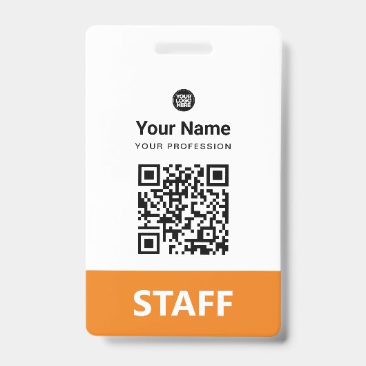 Orange Mitarbeiter-QR-Code, Barcode, Logo, Name Ausweis (Vorderseite)