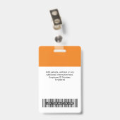 Orange Mitarbeiter-QR-Code, Barcode, Logo, Name Ausweis (Rückseite mit Clip)
