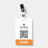Orange Mitarbeiter-QR-Code, Barcode, Logo, Name Ausweis (Vorderseite mit Clip)