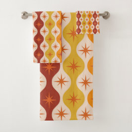 Orange Mod Stars aus der Mitte des Jahrhunderts au Badhandtuch Set
