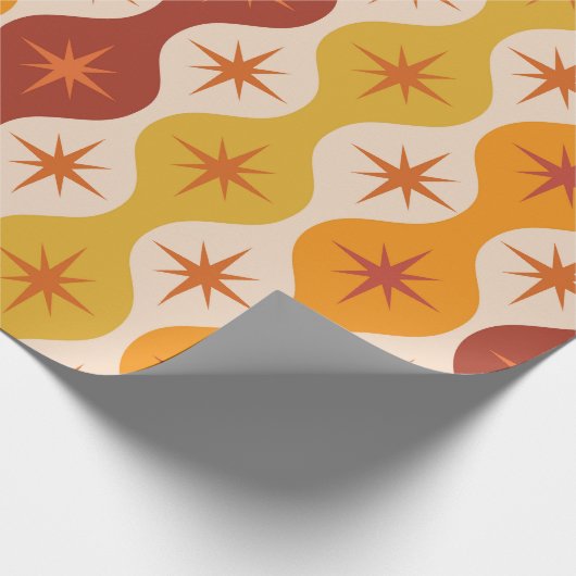 Orange Mod Stars aus der Mitte des Jahrhunderts au Geschenkpapier (Ecke)